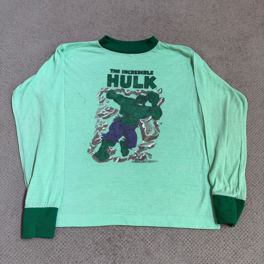 Vintage 1977 The Incredible Hulk Marvel Comics Group Long Sleeve Shirt Green S